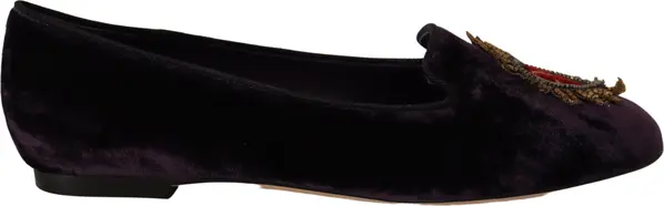 Purple Velvet DG Heart Loafers Flats Shoes