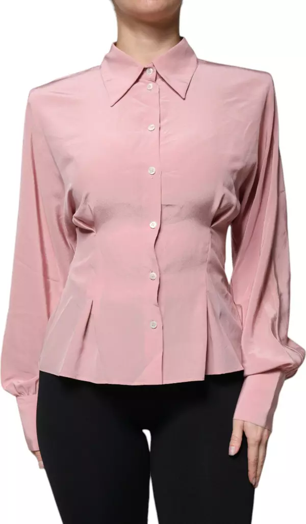 Pink Cotton Long Sleeves Collared Blouse Top