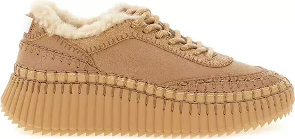 Beige Lambskin Chunky Sneakers