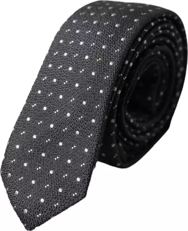Dark Gray Polka Dot Silk Adjustable Men Tie