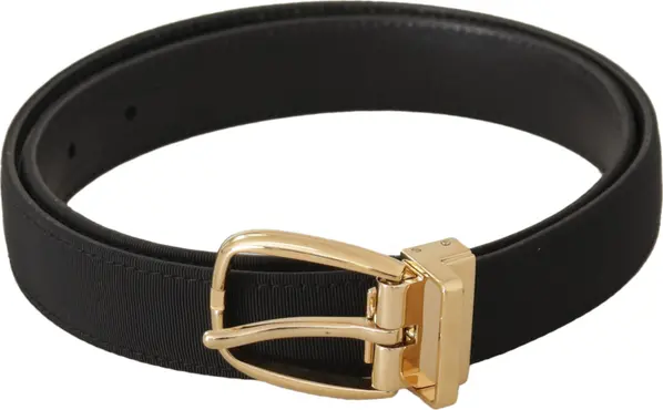 Black Canvas Leather Gold Metal Buckle Belt