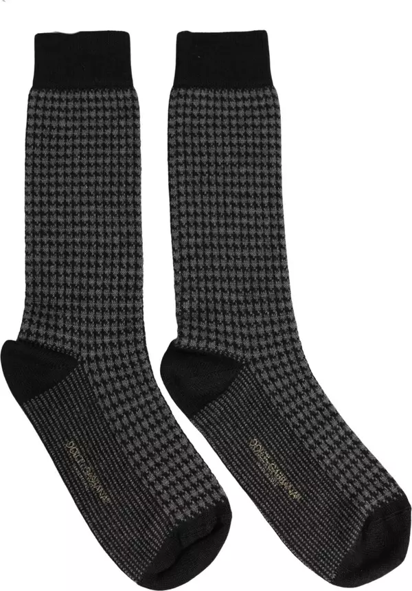 Black Wool Houndstooth Over Calf Accessory Socks