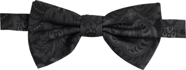 Men Black Paisley SIlk Adjustable Neck Papillon Bow Tie