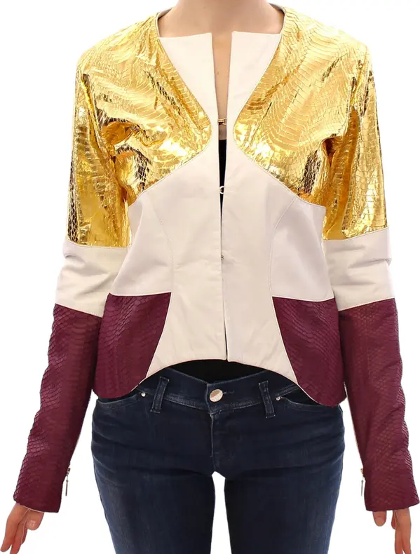 White Gold Purple Leather Jacket