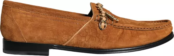 Brown Velvet Leather Logo Mocassin Slip On Shoes