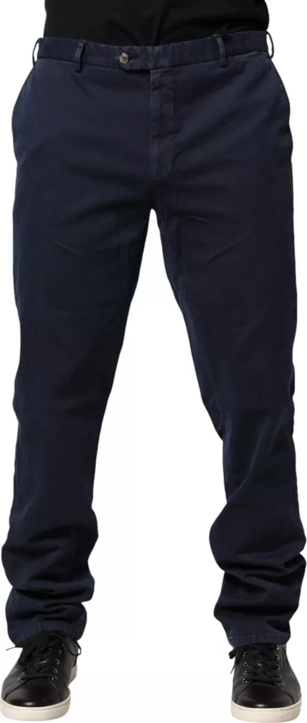 Dark Blue Mid Waist Skinny Chino Trouser Pants