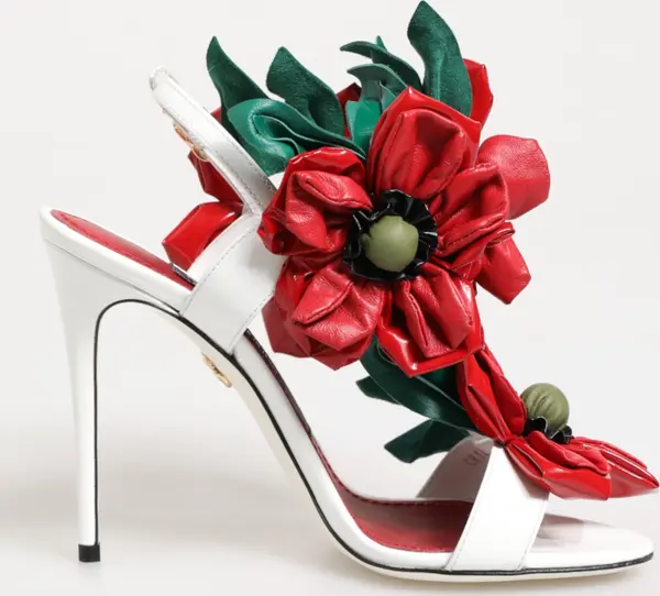 White Red Floral Detailing Sandals Shoes