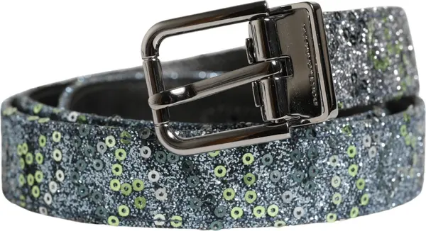 Men Multicolor Sequin Silver Metal Buckle Belt
