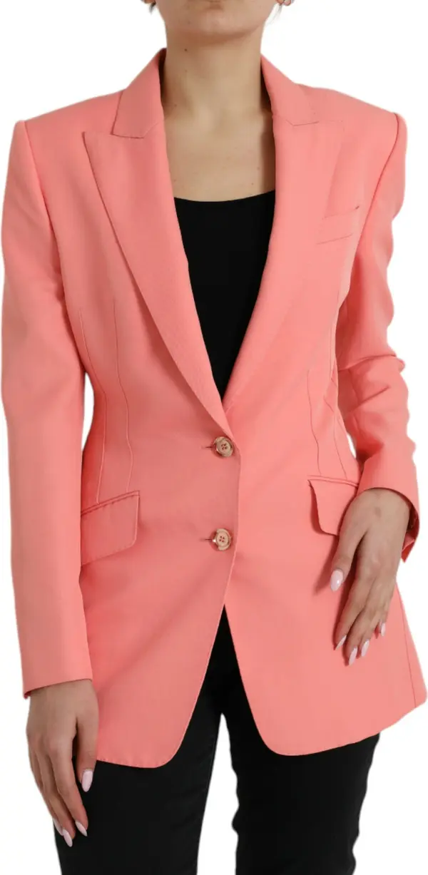 Pink Polyester Single Breasted Blazer Jacket