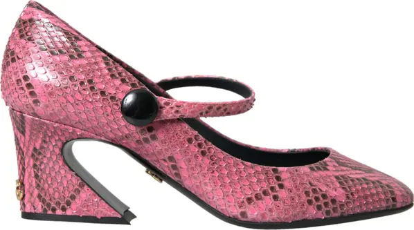 Pink Python Leather Mary Jane Heels Shoes