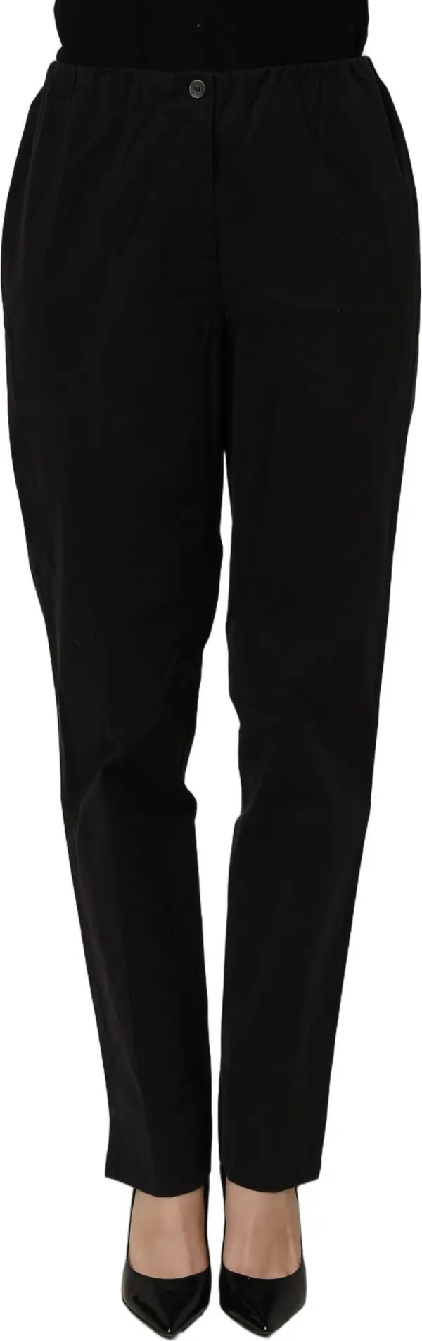 Black High-Waisted Straight Chino Women Trouser Pants