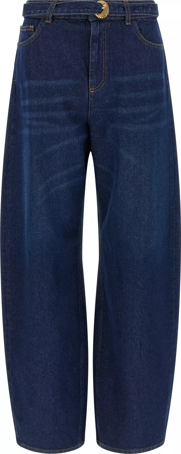 Blue Cotton High-Waisted Jean