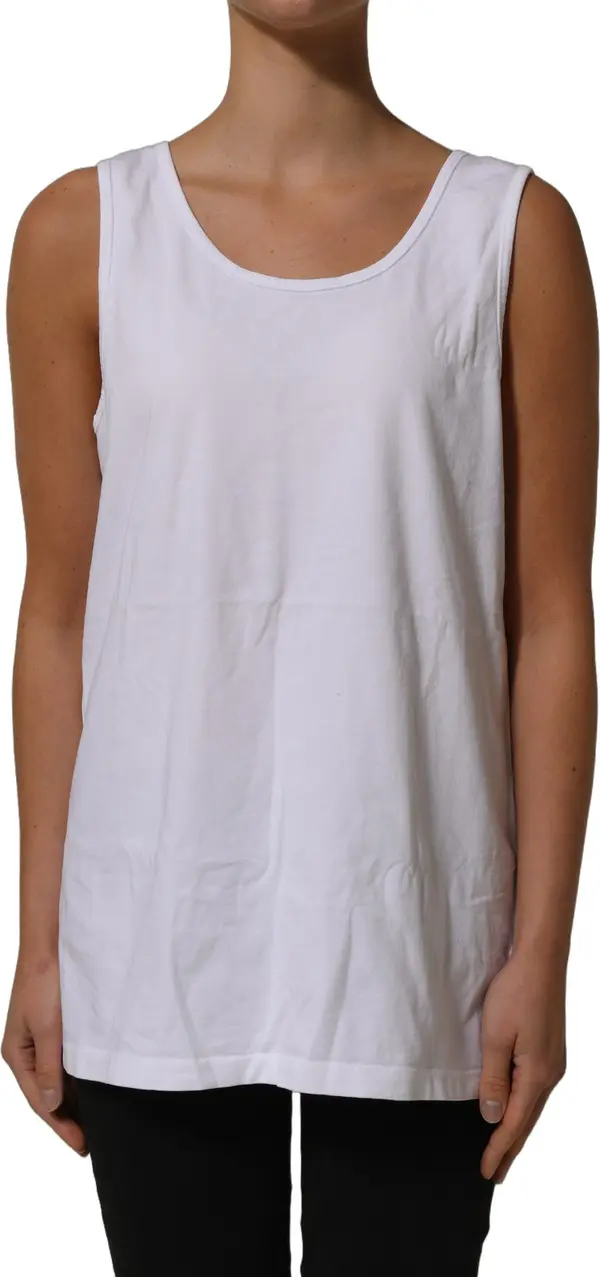 White Cotton Round Neck Sleeveless Tank Top
