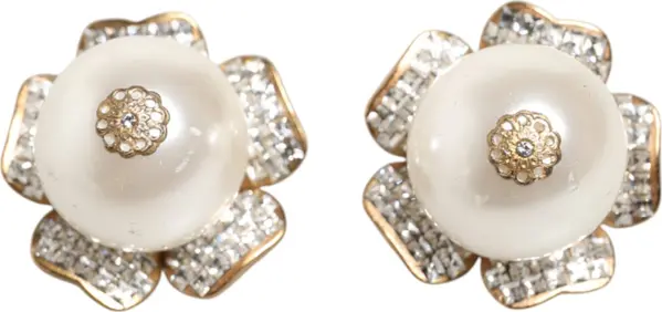 Gold Tone Maxi Faux Pearl Floral Clip-on Jewelry Earrings