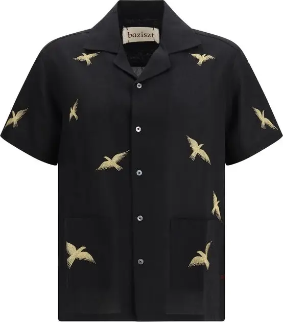 Black Cotton Pattern Shirt
