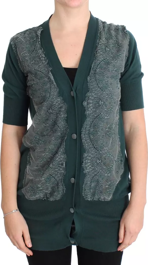 Green Lace Cotton Cardigan Sweater