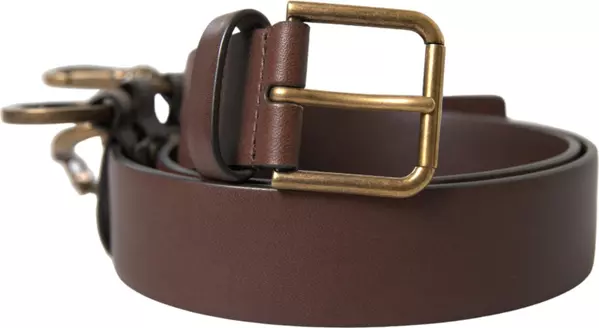 Brown Calf Leather Gold Metal Buckle Belt