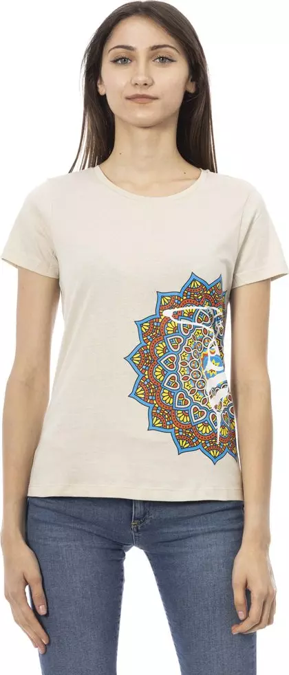 Beige Cotton Women T-Shirt