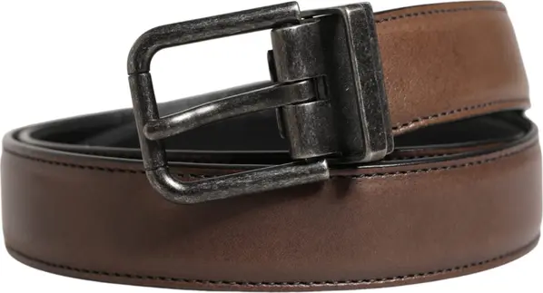 Men Brown Classic Leather Metal Buckle Belt