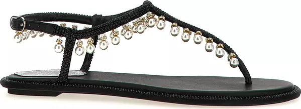 Black Viscose Flat Sandals