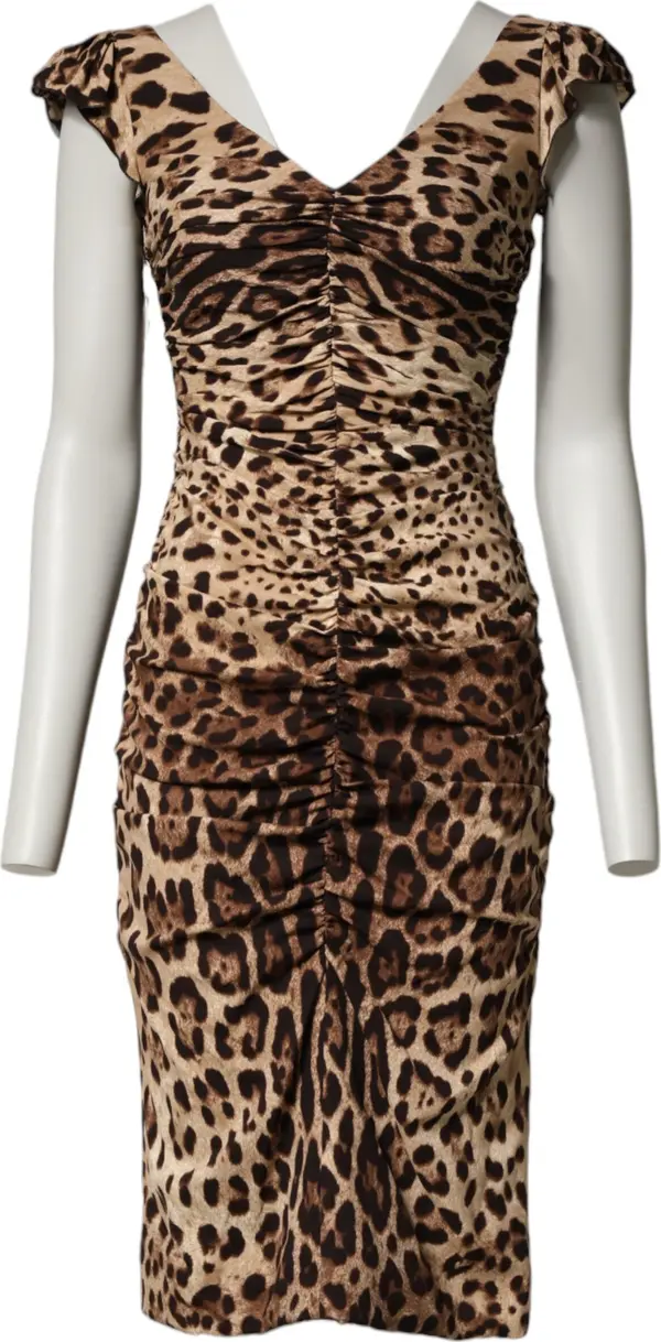 Brown Leopard Sleeveless Sheath Midi Dress