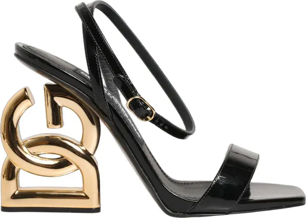 Black Leather Ankle Strap Heels Sandals Shoes