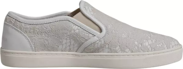 White Floral Lace Slip On Loafers Shoes