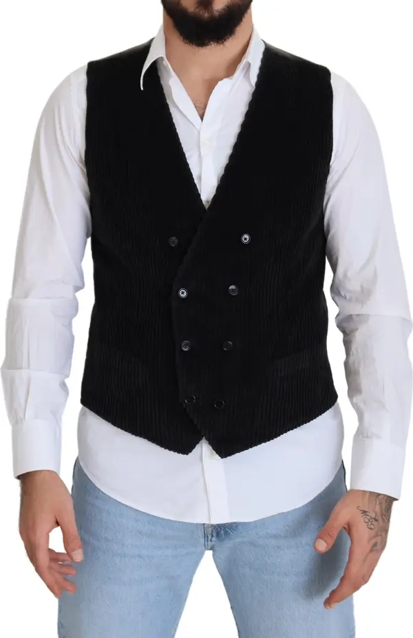Black Cotton Double Breasted Waistcoat Vest