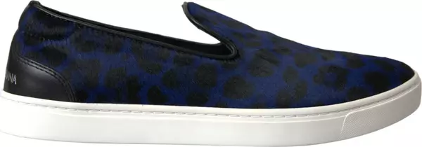 Blue Calfskin Hair Leopard Sneakers Shoes
