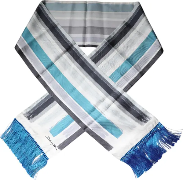 Multicolor Stripes Silk Fringes Neck Foulard Scarf