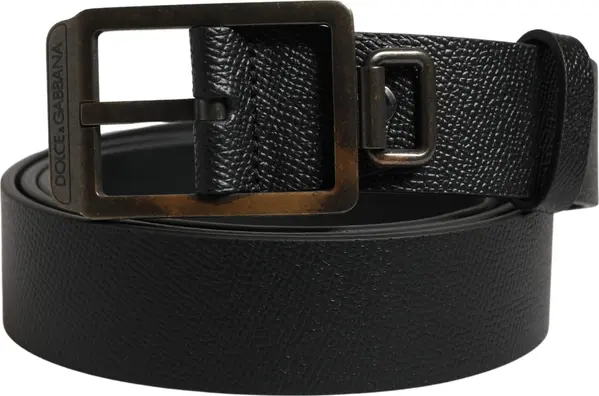 Black Calf Leather Gold Metal Buckle Belt