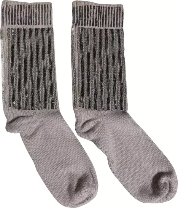 Gray Sequin Cotton Knit Mid Calf Accessory Socks