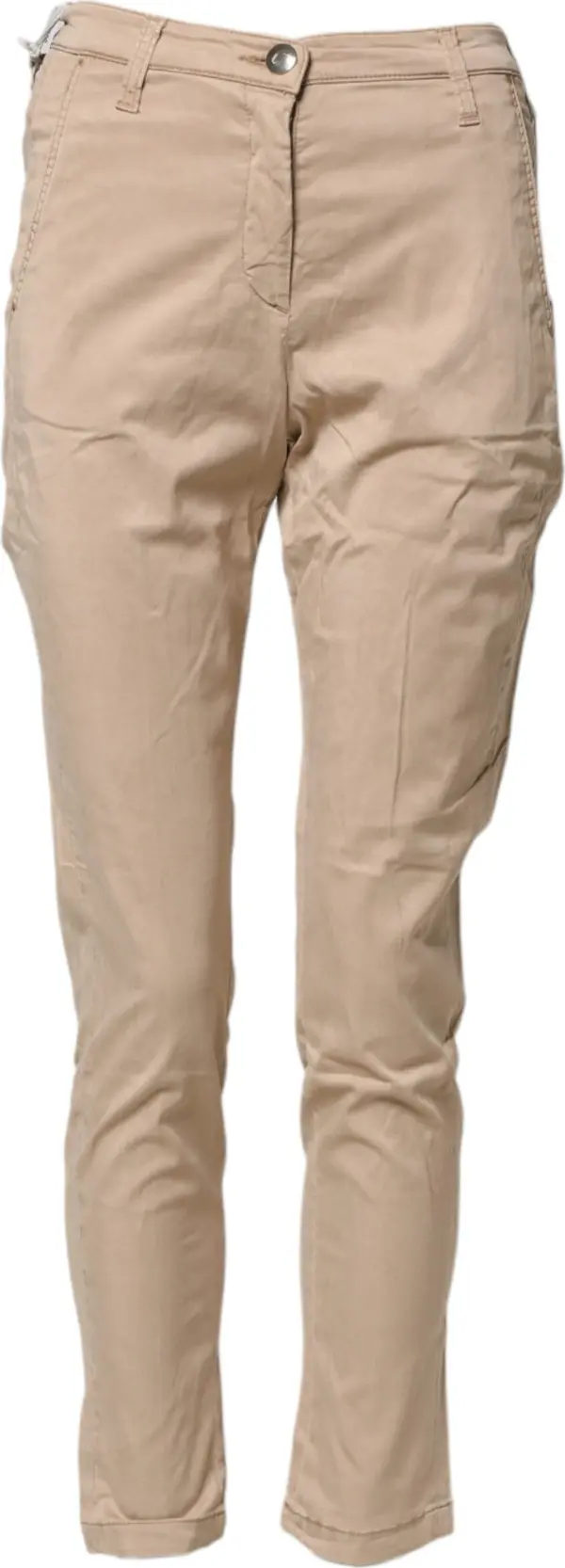 Beige Lyocell Skinny High Waist Chino Casual Pants