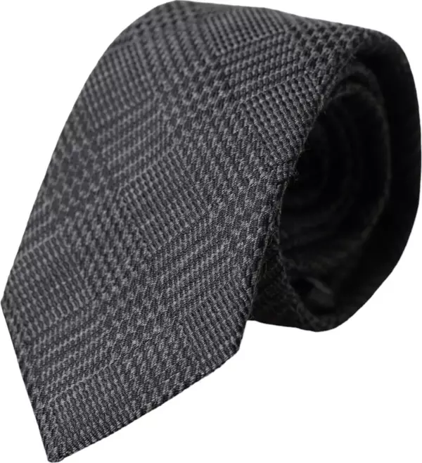 Dark Gray Plaid Patterned Silk Adjustable Men Tie