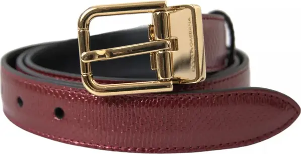 Maroon Leather Gold Metal Buckle Men Belt