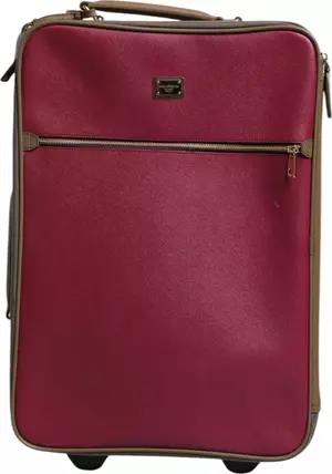 Fuchsia Khaki Leather Trolley Travel Wheel Suitcase Bag