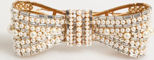 Gold Brass Glas Crystal Faux Pearl Embellished Brooch
