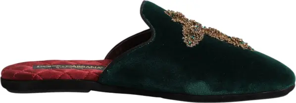Green Velvet Cross Embellished Slippers Shoes