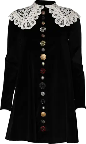 Black Velvet Lace Collared Embellished Dress