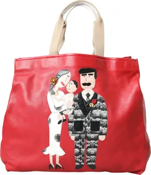 Red Leather #DGFamily Patch Shopping Tote Bag