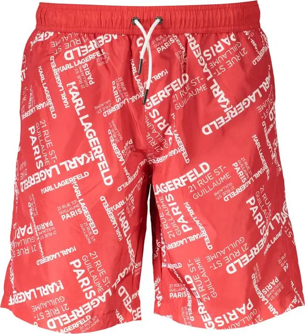 Red Polyester Men Swimwear
