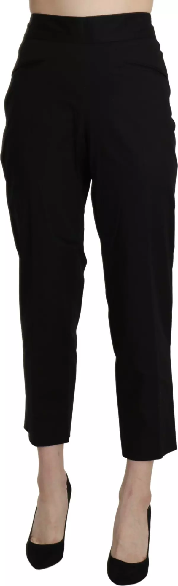 Black High Waist Straight Cropped Dress Pants