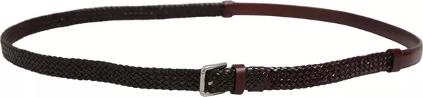 Dark Brown Woven Leather Metal Buckle Belt