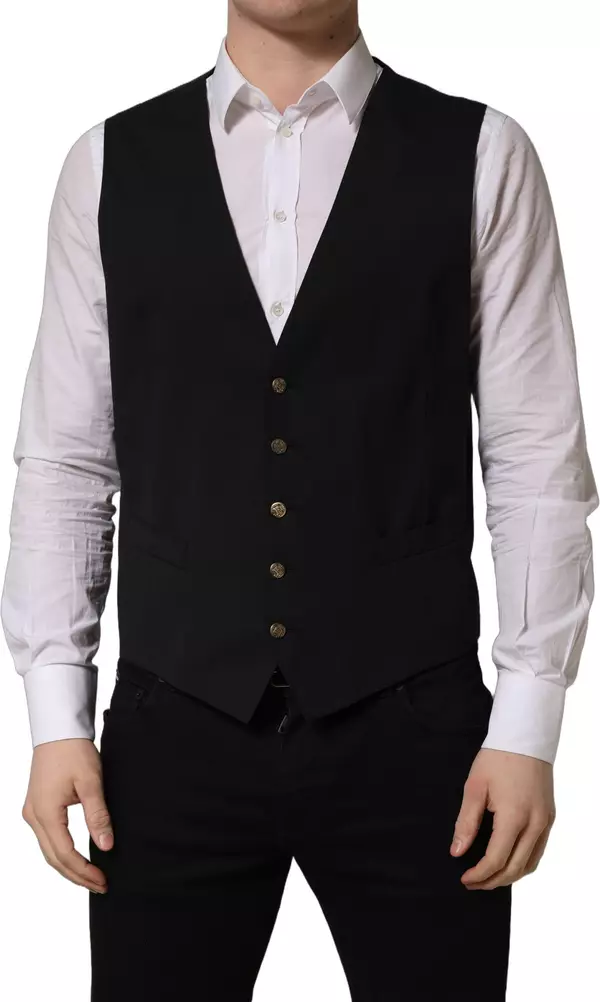 Black Single Breasted Men Waistcoat Vest