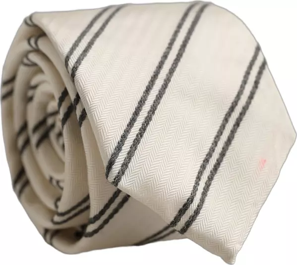 Men Off White Silk Stripes Adjustable Tied Necktie Tie