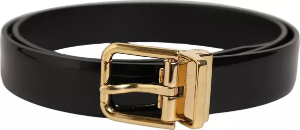 Black Classic Leather Gold Tone Buckle Belt