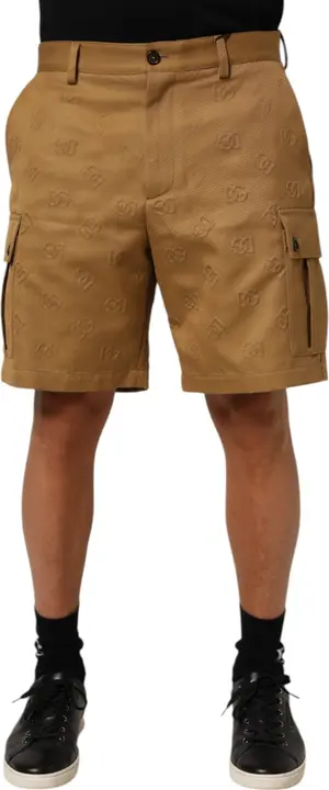 Brown Cotton Stretch Logo CargoBermuda Shorts