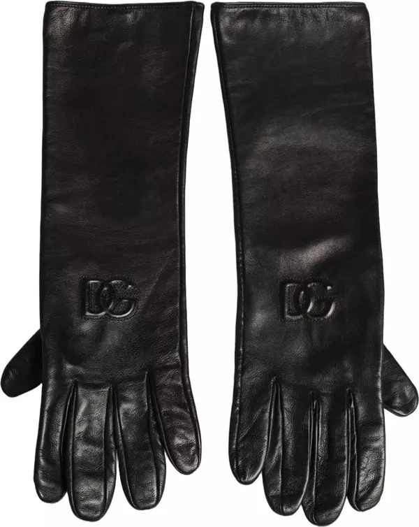 Black Genuine Leather Embossed DG Logo Gloves