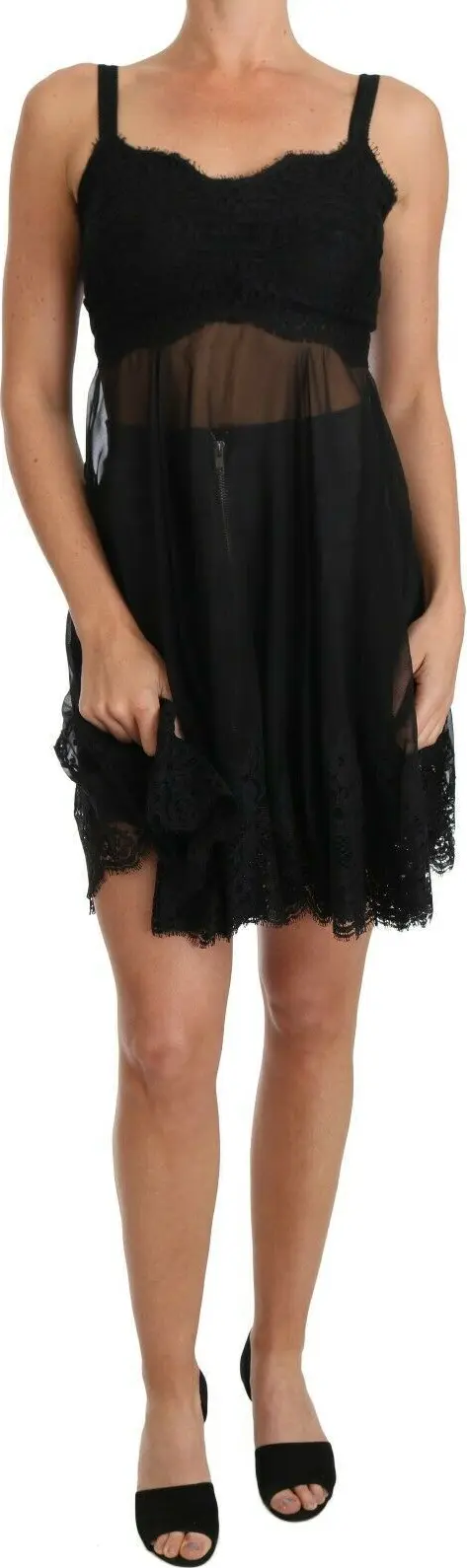 Black Silk Lace Dress Chemise Lingerie