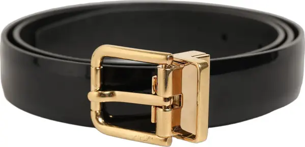 Black Classic Leather Gold Tone Buckle Belt